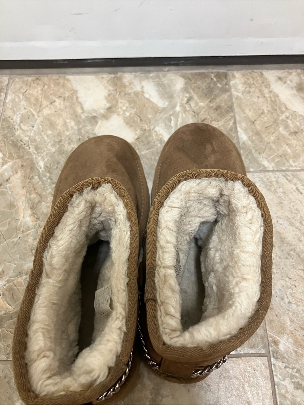 UGG Women’s Classic Mini Chains Chestnut Suede Boots - Picture 8 of 10